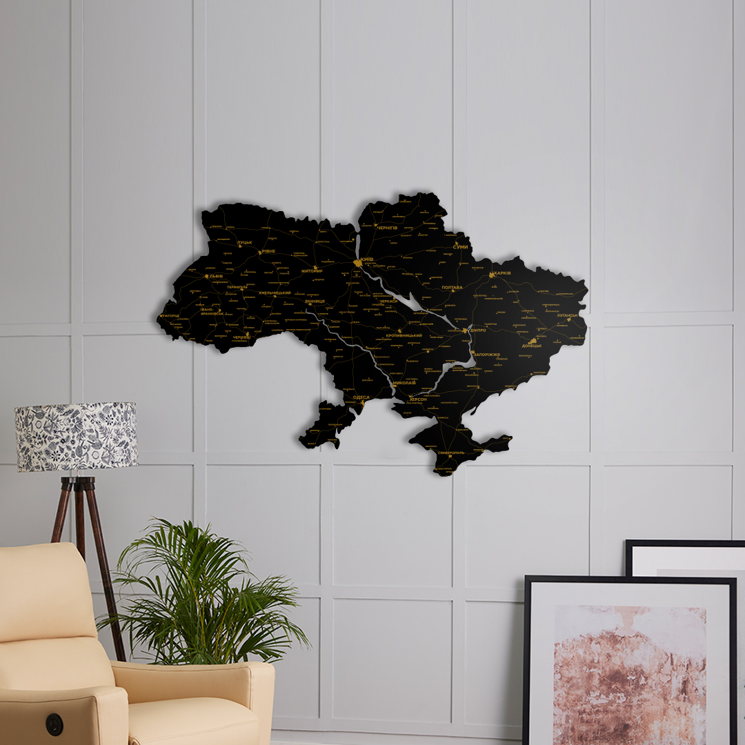 Картина-панно на стену в стиле лофт деревянное Decart Карта Украины 100х66 см Черный