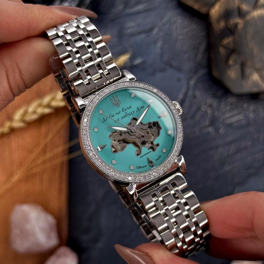 Наручные часы женские механические Awarder с Гербом Украины на браслете со стразами Бирюзовый (30631902) - фото 12 Наручные часы женские механические Awarder с Гербом Украины на браслете со стразами Бирюзовый (30631902) - фото 12