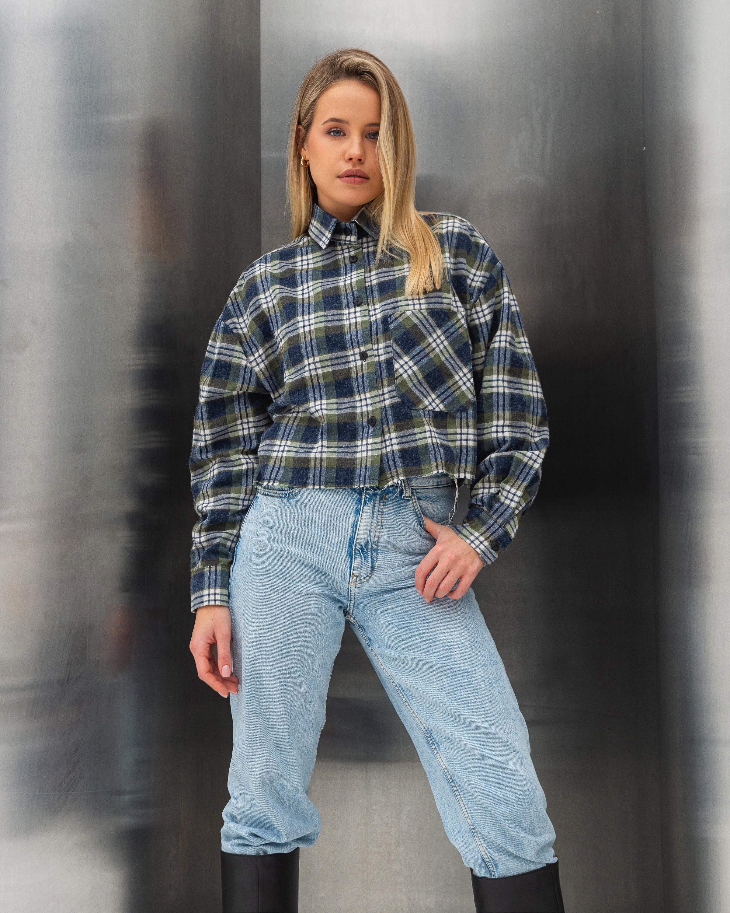 Сорочка жіноча ZF Inspire 1662 тепла коротка у клітинку L-XL Зелений (1662-Green-L-XL)