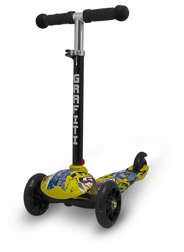 Самокат трехколесный Maraton Graffiti со светящимися колесами Желтый