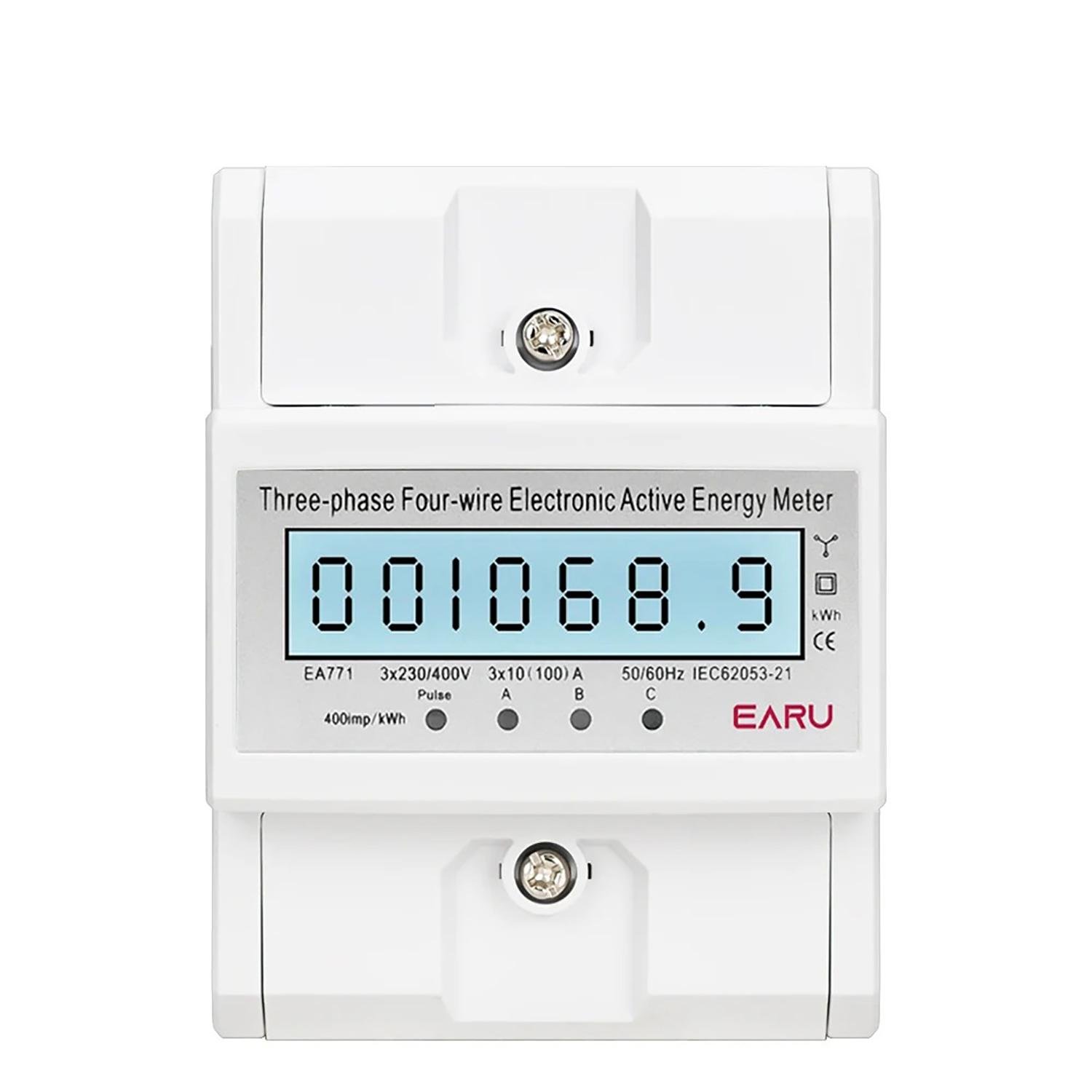 Счетчик электроэнергии 230/380В 3 фазный 100А на DIN рейку с подсветкой EARU EA771