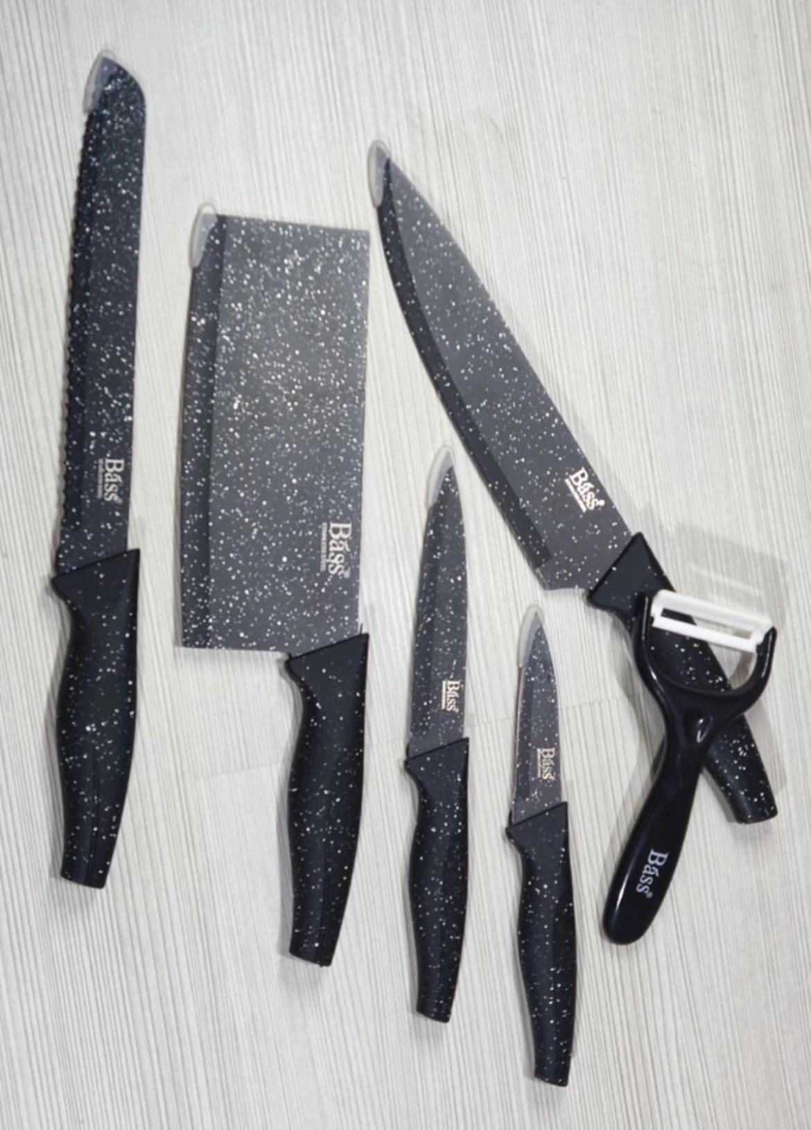 Набор металлокерамических ножей Bass B4881 из нержавеющей стали 6 шт. Черный (B4881)