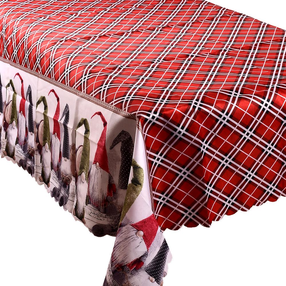 Скатерть новогодняя Stenson New Year's Gnome принт с гномами и в клетку 150x180 см Красный (M50076-180)