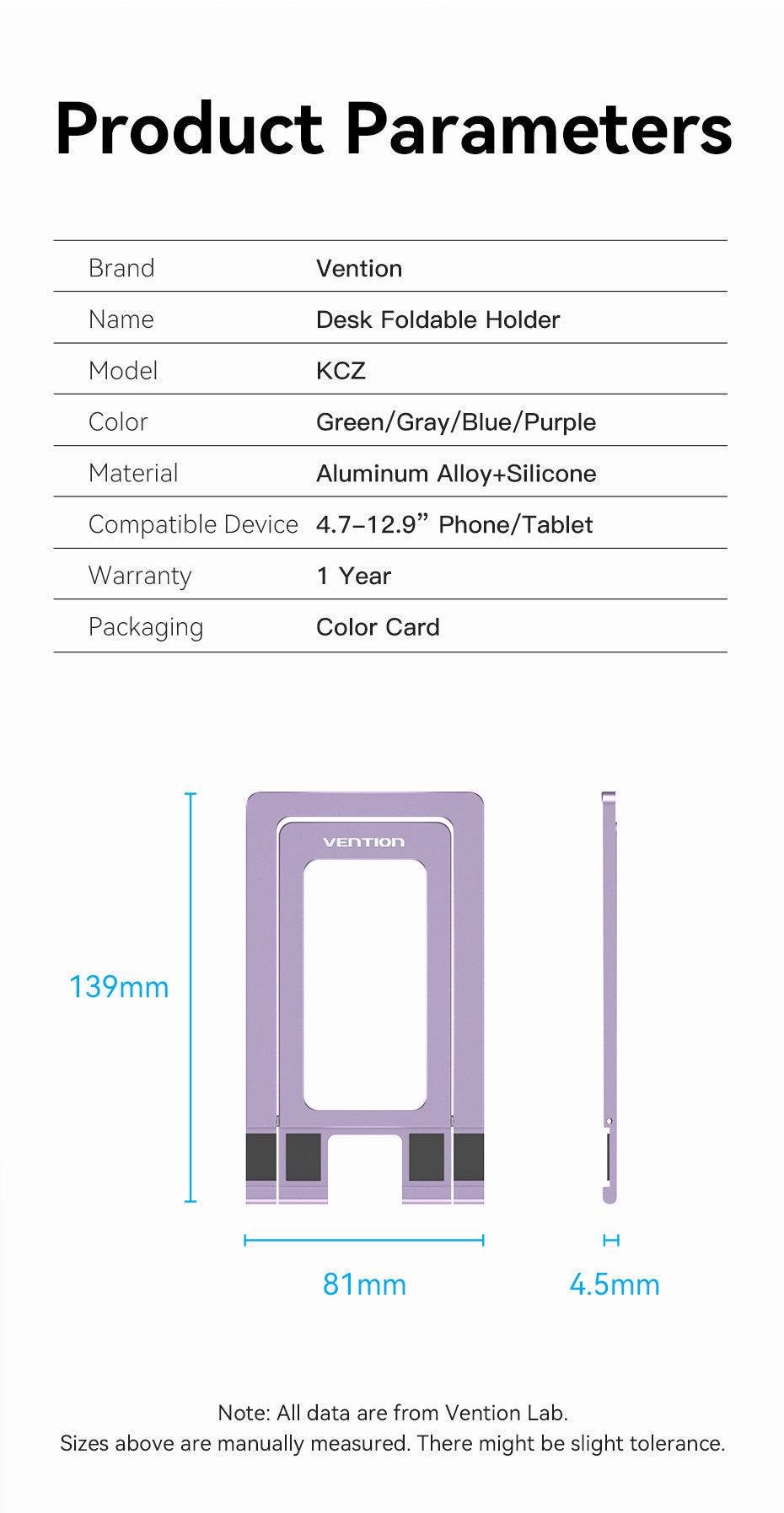Подставка для телефона Vention настольная металлическая складная алюминиевая Фиолетовый (KCZV0) - фото 11