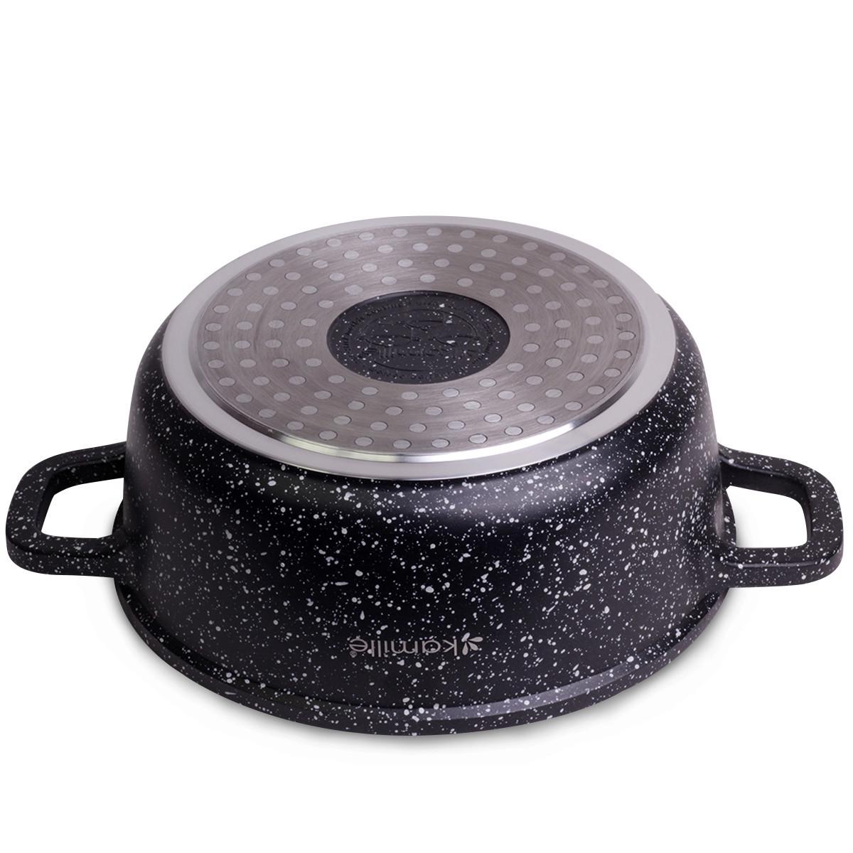 Кастрюля Kamille из литого алюминия с антипригарным покрытием "черный мрамор" и стеклянной крышкой 20х8,5 см 2,3 л - фото 4 Кастрюля Kamille из литого алюминия с антипригарным покрытием "черный мрамор" и стеклянной крышкой 20х8,5 см 2,3 л - фото 4