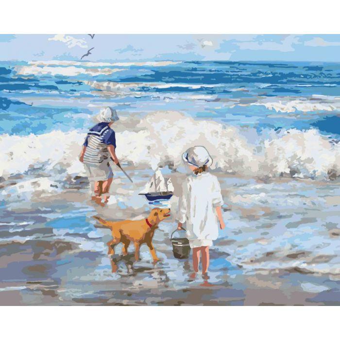 Картина за номерами Ідейка "Діти. Граючи з хвилями" 40х50 см (KHO2323)