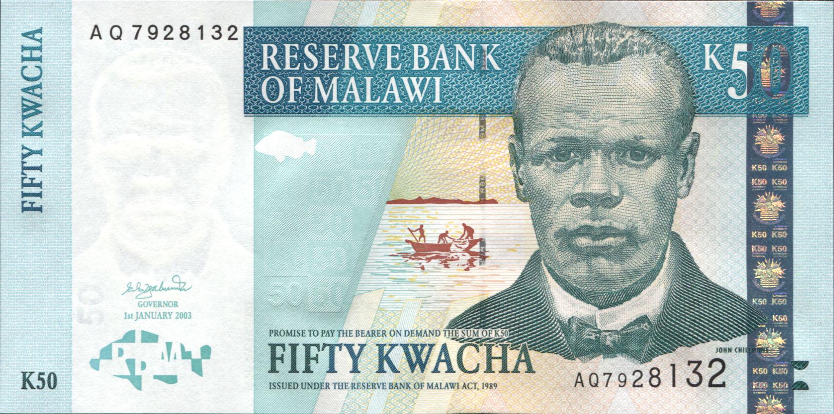 Коллекционная банкнота Малави 2003 50 квач P45b UNC