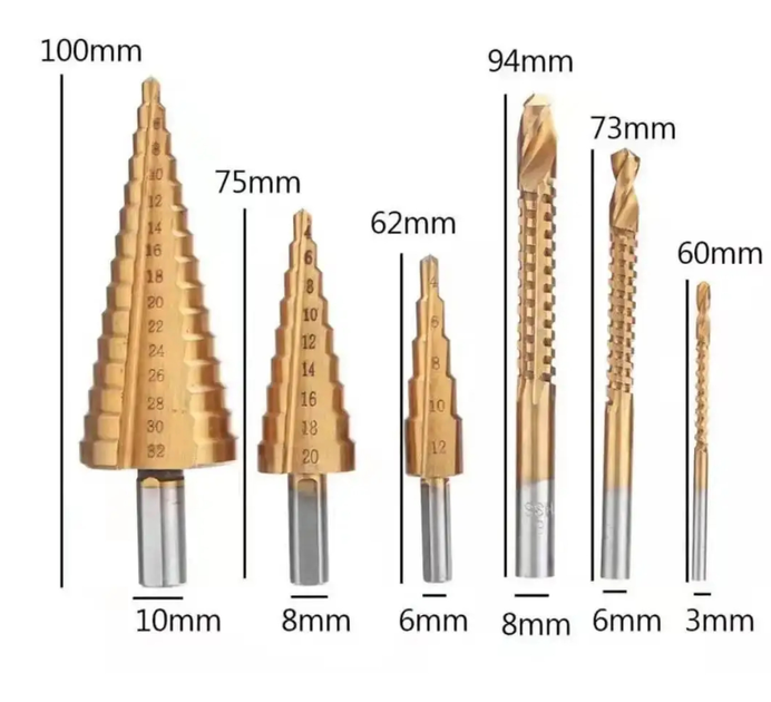 Набор ступенчатых сверл и сверл с титановым покрытием 6 штук в наборе - фото 2