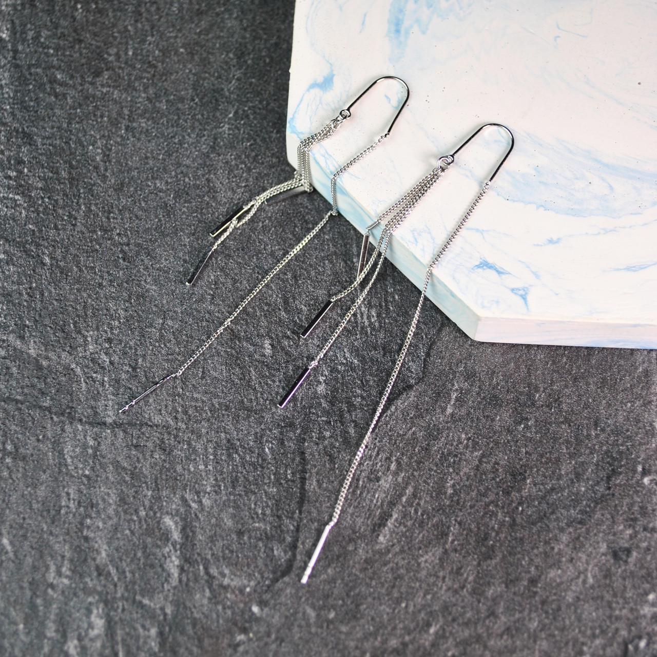 Сережки протяжки длинные медицинская сталь родий (x160-1) - фото 4 Сережки протяжки длинные медицинская сталь родий (x160-1) - фото 4