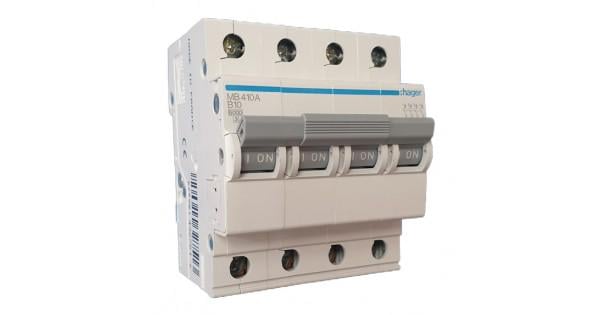 Автоматический выключатель Hager MB410A 4P 6kA B 10A 4M (000012733)
