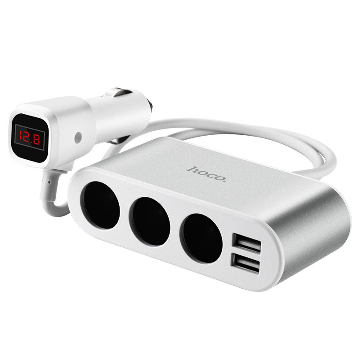 Зарядний пристрій автомобільний Hoco Z13 LCD One-Pull-Three Car Charger2xUSB 5A Silver (6957531050896) Зарядний пристрій автомобільний Hoco Z13 LCD One-Pull-Three Car Charger2xUSB 5A Silver (6957531050896)