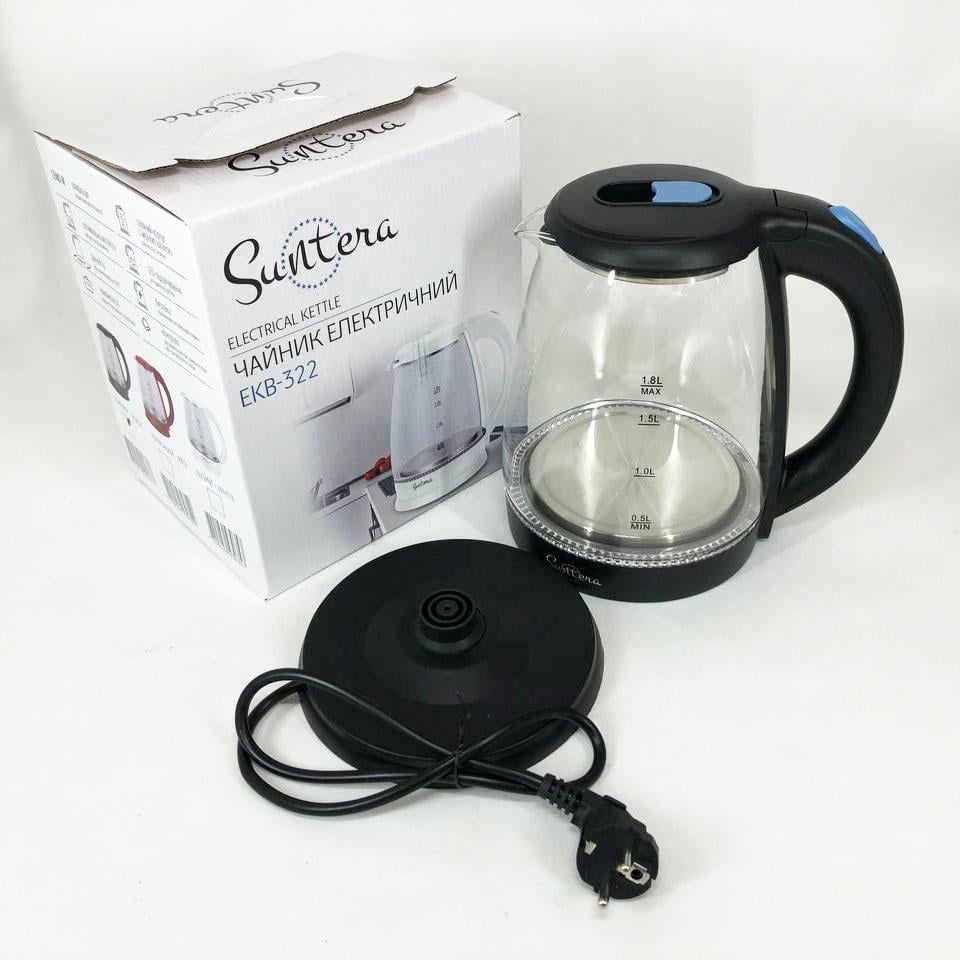 Стеклянные электрические чайники с подсветкой Suntera EKB-322B, чайники с подсветкой. Цвет: черный - фото 7 Стеклянные электрические чайники с подсветкой Suntera EKB-322B, чайники с подсветкой. Цвет: черный - фото 7