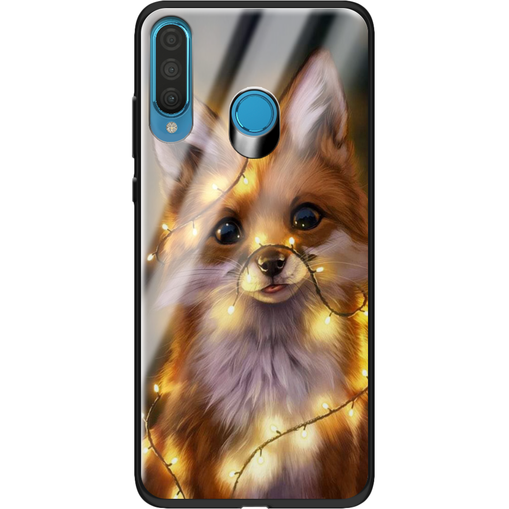 Чехол Boxface Huawei P30 Lite Рождественская лиса Черный силикон со стеклом (36871-up2399-37728)