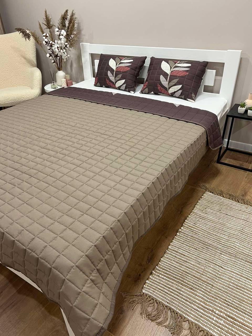 Покривало стьобане євро 200x220 см подушки 40x60 см 2 шт. Коричневий (П4К-fabr-pokr-002)