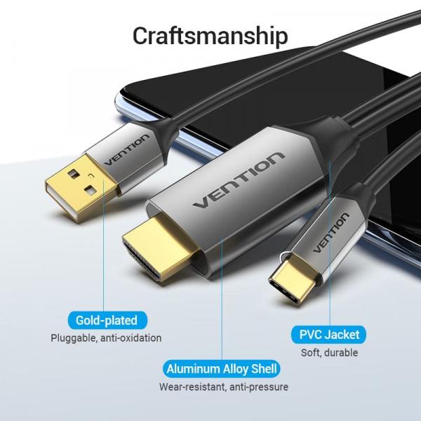 Кабель для передачі даних Vention USB-C-HDMI-USB-A v2.0 1,5 м Чорний (604964) - фото 5