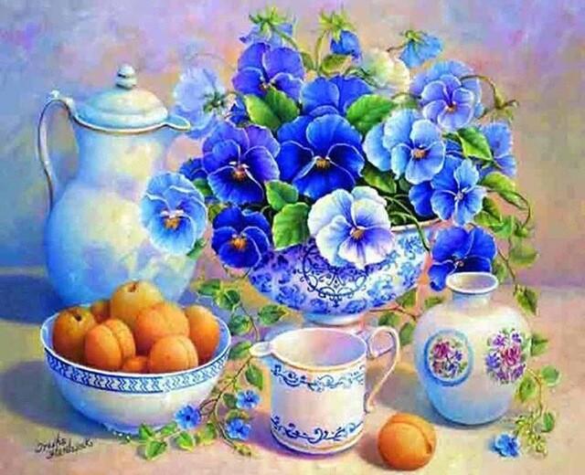 Алмазна мозаїка Квіти на столі на полотні з підрамником 30х40 см (GB70892)