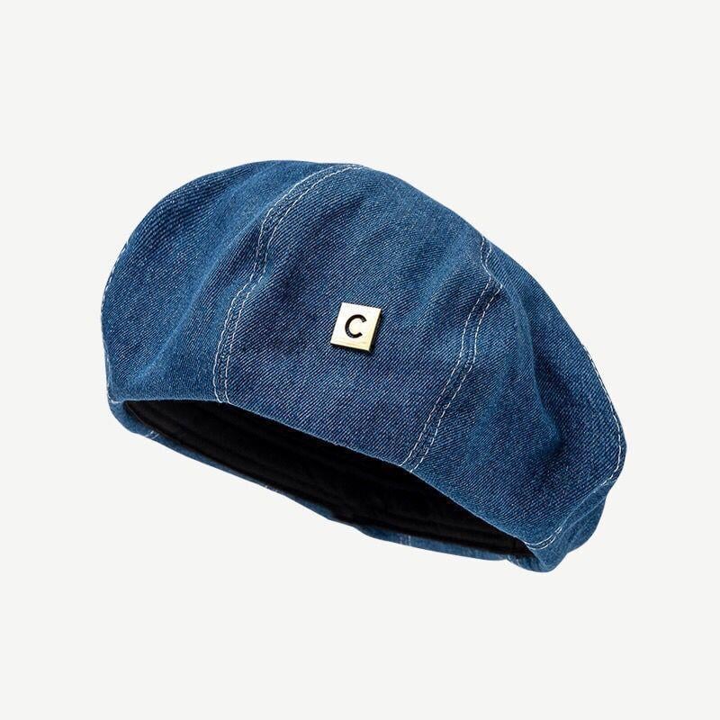 Берет джинсовый с металлической пластинкой 58 см Синий (35-130-1697-С)