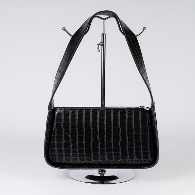 Сумка женская XENIA № 24-22 багет из глаткой экокожи Черный крокодил - фото 1 Сумка женская XENIA № 24-22 багет из глаткой экокожи Черный крокодил - фото 1