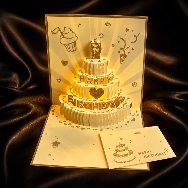 Открытка поздравительная музыкальная Happy Birthday с объемным тортом внутри и подсветкой Золотой (36260079) Открытка поздравительная музыкальная Happy Birthday с объемным тортом внутри и подсветкой Золотой (36260079)