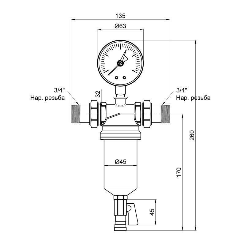 Фильтр самопромывной Icma №751 3/4" с манометром (83751AE05) - фото 2