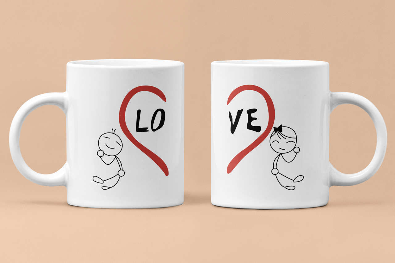 Чашки парные "Love" половинка сердца для влюбленных 330 мл Белый (ВЛ25Ч)