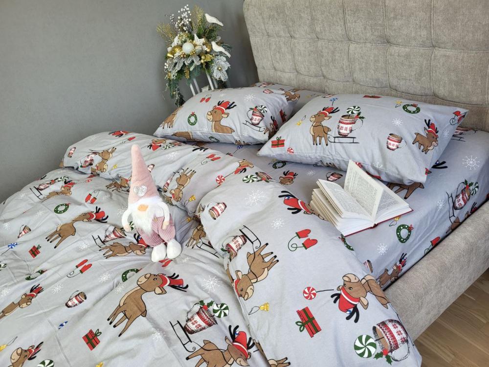 Комплект постільної білизни Помічники Санти Turkish flannel полуторний на гумці (2004539737)