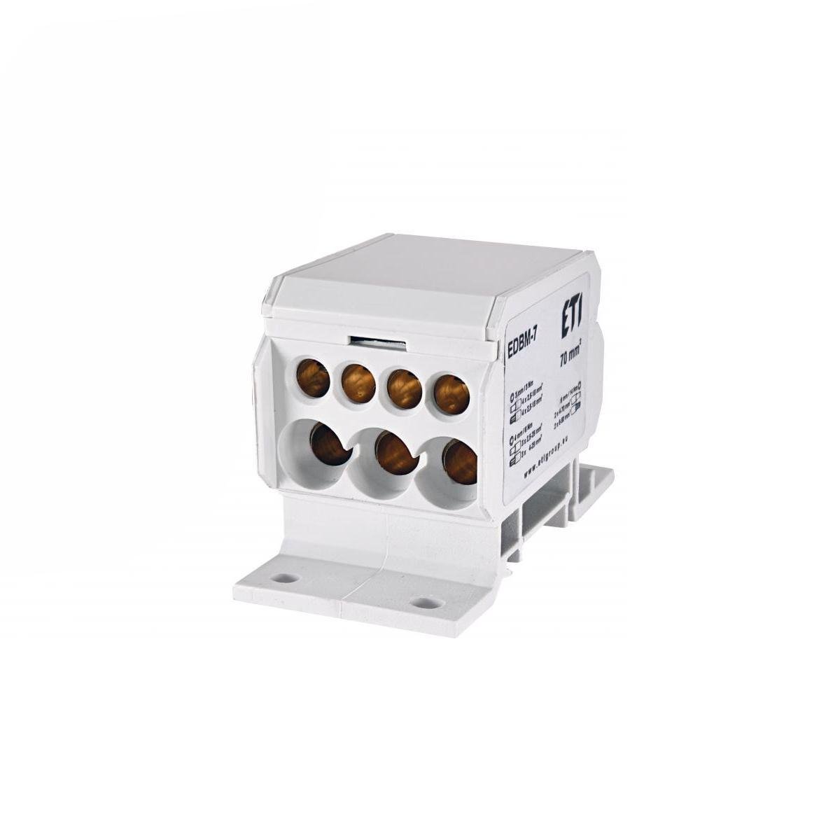 Блок розподільний ETI EDBM-7 192A вхід 70 мм2 вихід 1x4-70/3x2,5-25/4x2,5-16 мм2 на DIN-рейку (1102422)