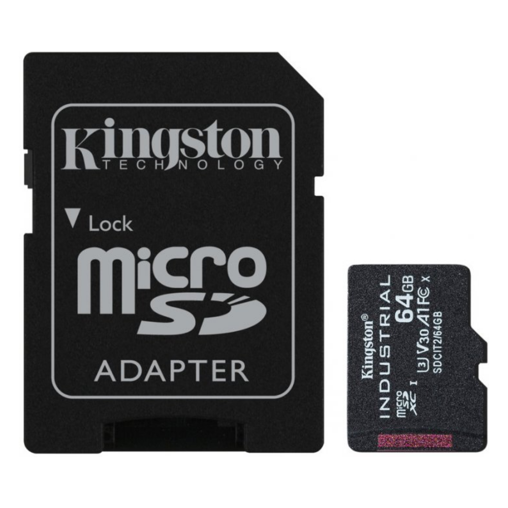 Карта памяти Kingston Industrial 64 Гб C10 A1 U3 V30 с адаптером microSDHC/SDXC Black (SDCIT2/64GB)