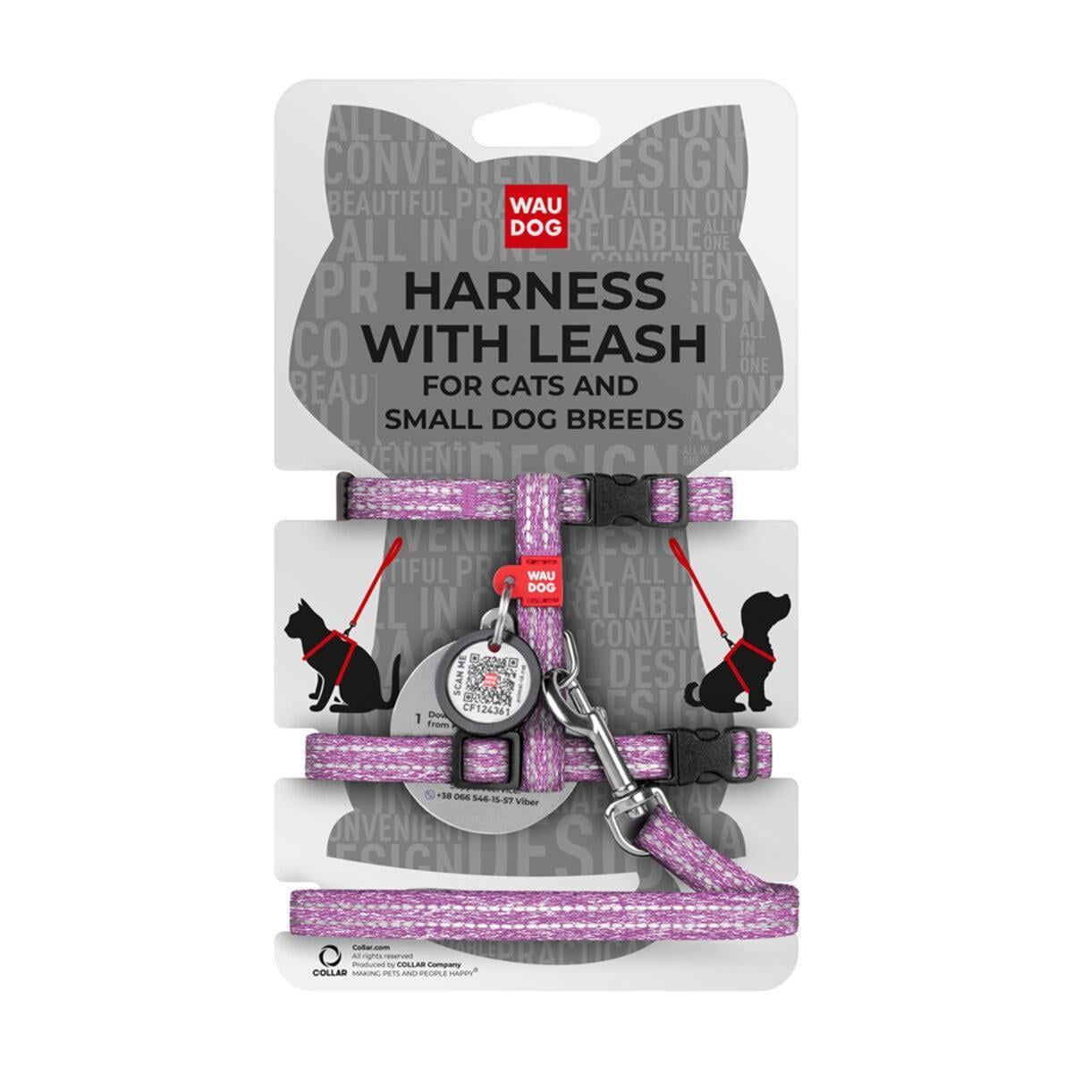 Шлея с поводком Waudog Re-cotton с QR паспортом/светоотражающим/пластиковым фастексом XS 10 мм х 122 см х 25-40 см х 20-30 см Фиолетовый (14709 Col)