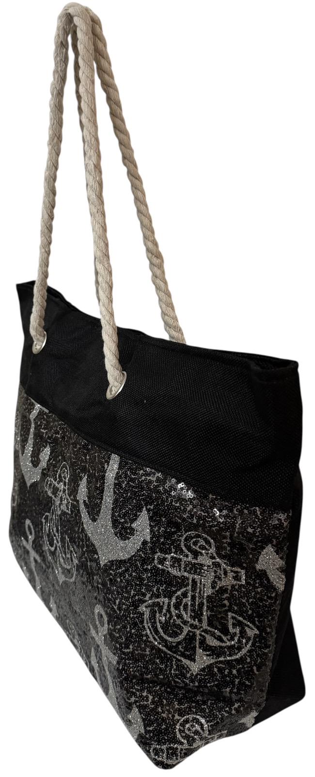 Сумка пляжна жіноча з тканини на блискавці Чорний (2061) - фото 2 Сумка пляжна жіноча з тканини на блискавці Чорний (2061) - фото 2