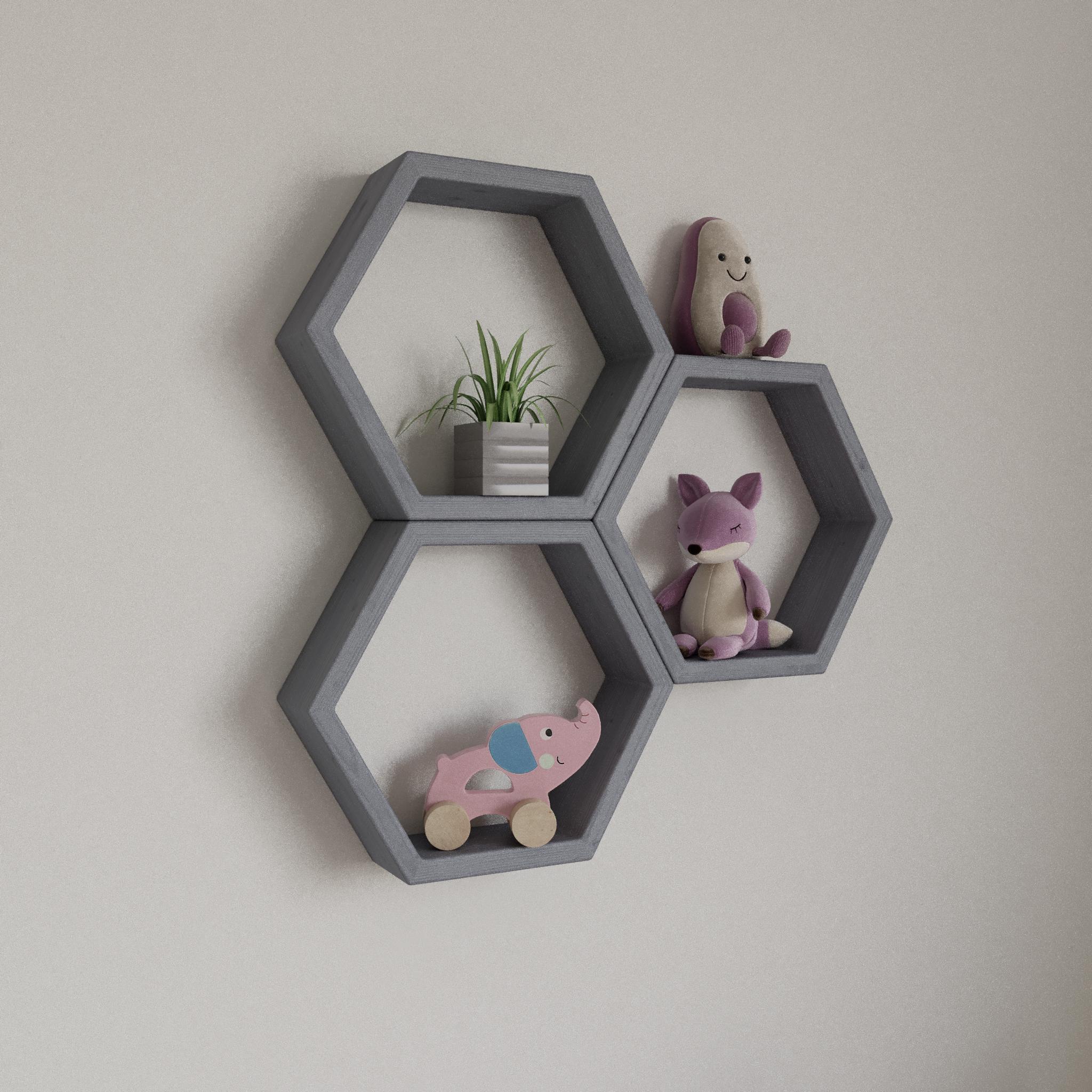 Полки-соты для книг или декора из дерева набор 3 шт. Серый (CA-8)