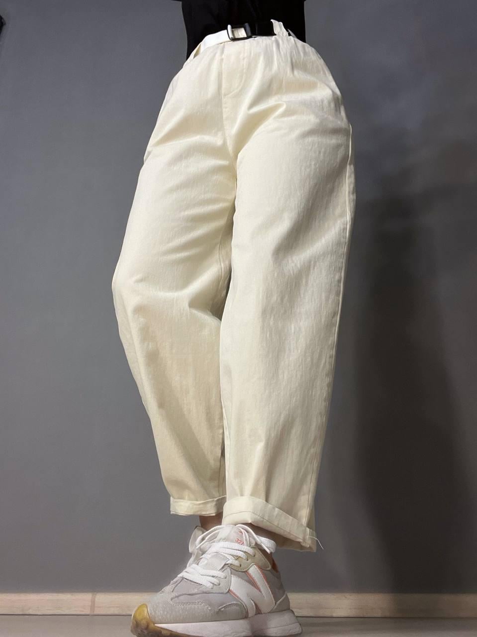 Брюки женские A-N 712 МОМ jeans широкие бананы облегченный тонкий коттон с ремнем L Молочный (3781)