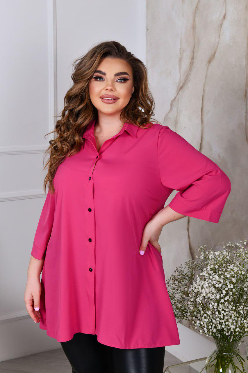 Блузка свободного фасона р. 60-62 Розовый (7018) - фото 5