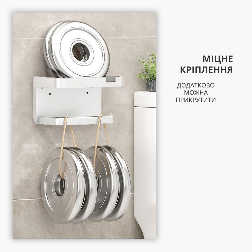 Держатель туалетной бумаги с полкой для смартфона и освежителя воздуха настенный Белый (14327524) - фото 6