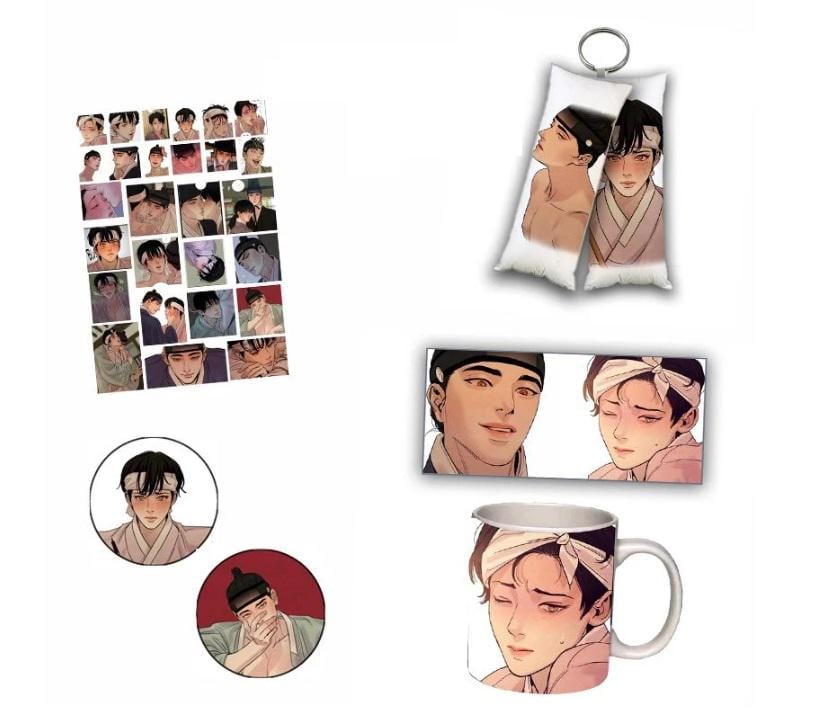 Набор подарочный аниме бокс манхва Ночные Этюды яой стикеры значки брелок и чашка (w081)