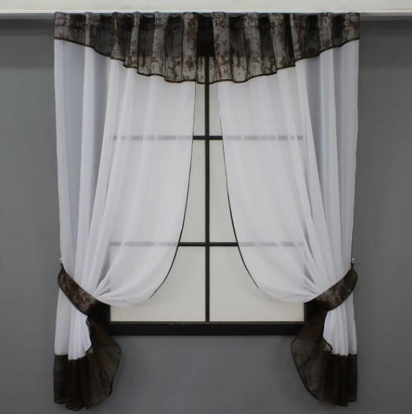 Комплект штор на кухню с ламбрекеном 280х170 см Белый/Венге (085к)
