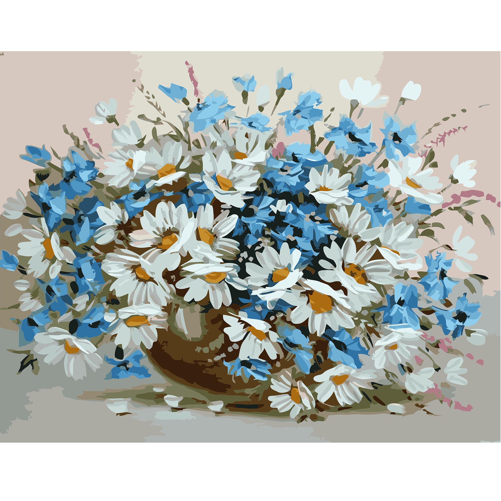 Картина по номерам Strateg Букет васильков с ромашками 40x50 см (VA-0668)