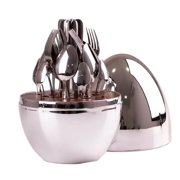 Набор столовых приборов TS Kitchen HP7881S из нержавеющей стали с подставкой 24 шт. Серебристый (149-107-HP7881S)