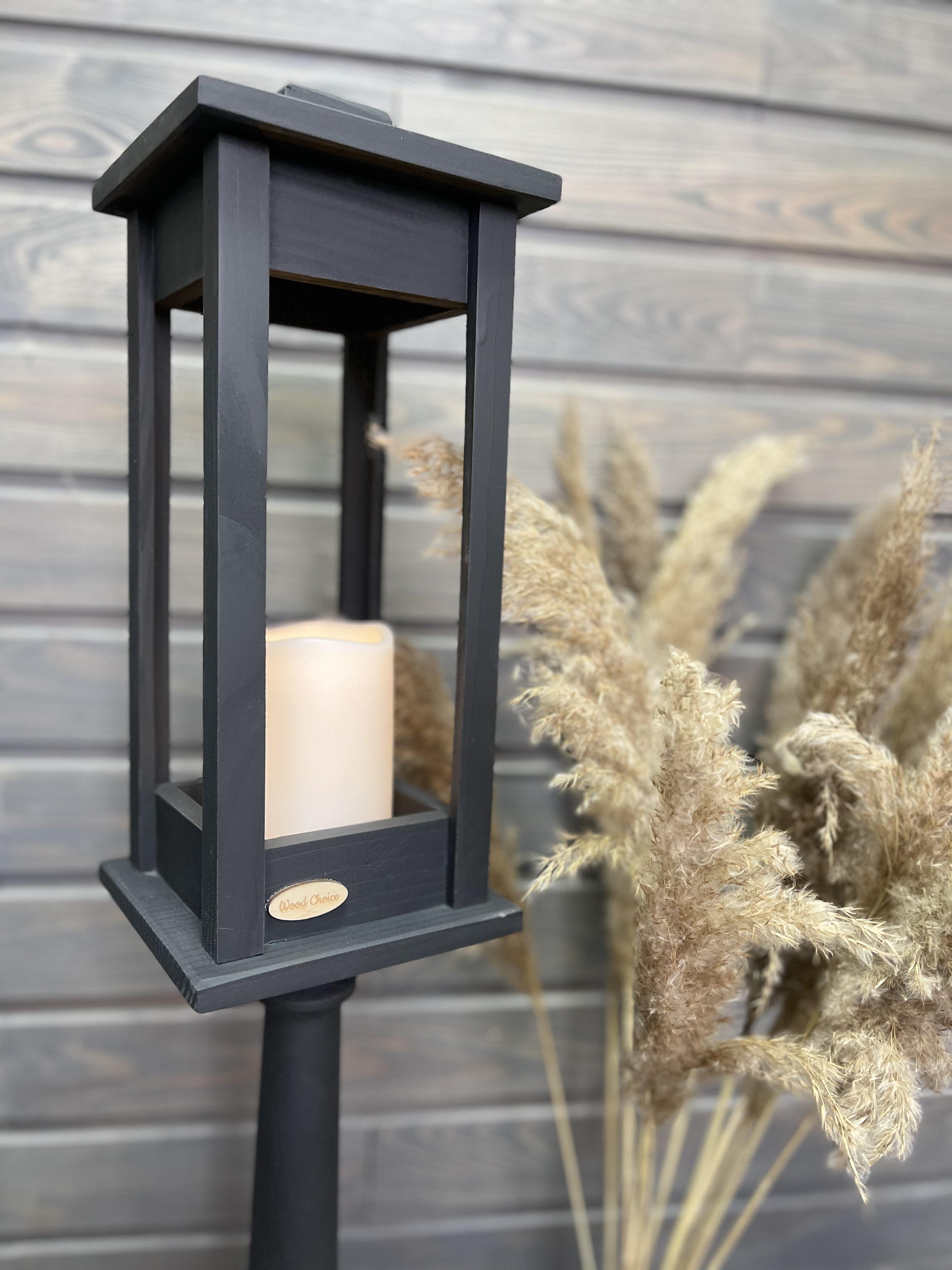 Подсвечник деревянный Wood Choice Фонарь на подставке со свечой 88 см Черный (192) - фото 2