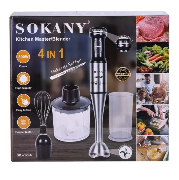 Блендер погружной ручной Sokany SM-768-4 с чашей на 600 мл и 4 насадками - фото 6 Блендер погружной ручной Sokany SM-768-4 с чашей на 600 мл и 4 насадками - фото 6