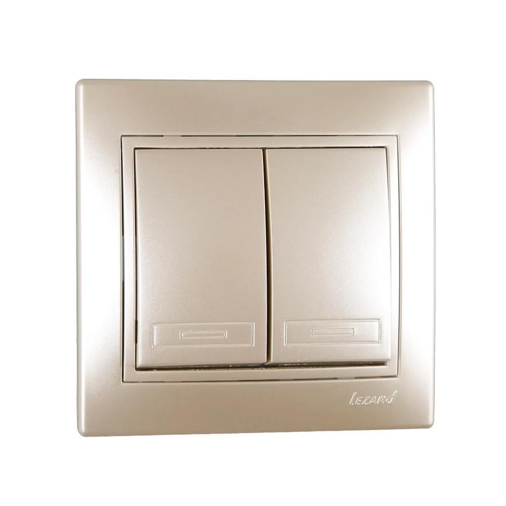 Выключатель двухклавишный Lezard Mira со вставкой Жемчужно-белый перламутр (27549144)