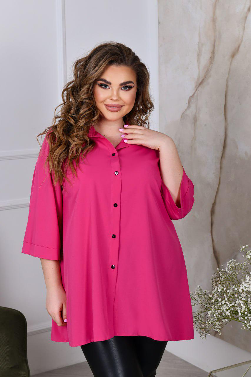 Блузка свободного фасона р. 60-62 Розовый (7018) - фото 3