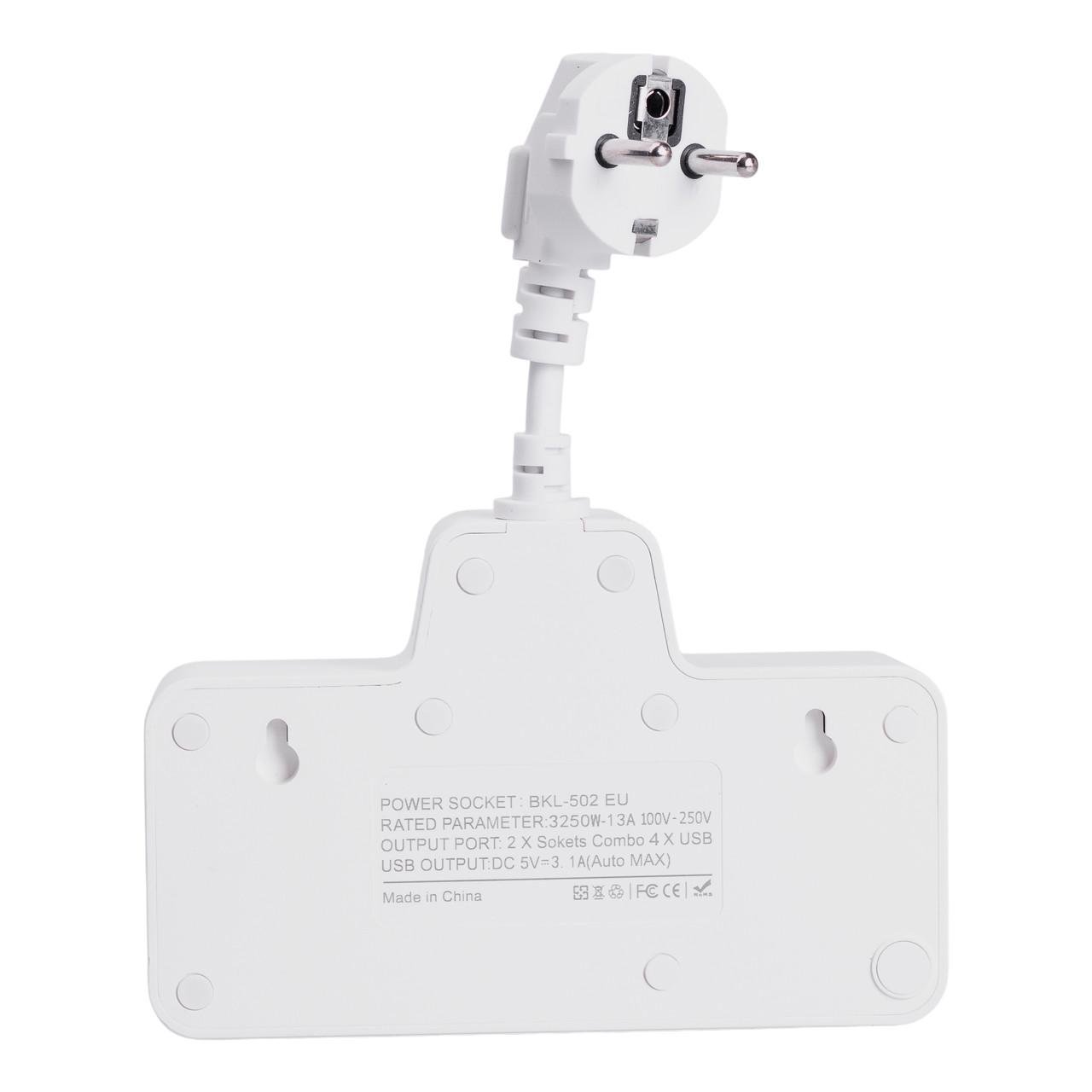 Подовжувач на 2 євро розетки з 2 USB та 2 Type-C білий (HP-5-17) - фото 5
