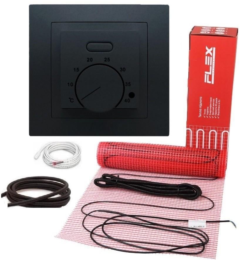 Мат нагревательный FLEX 7 м²/1225 Вт с механическим черным терморегулятором AC308
