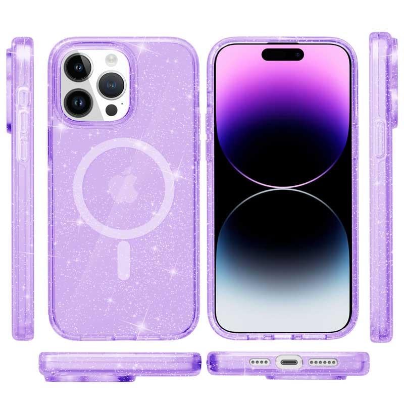 Противоударный Чехол Epik для Apple iPhone 15 Pro Max (6.7") Galaxy Sparkle (MagFit) TPU Purple+Glitter - фото 2