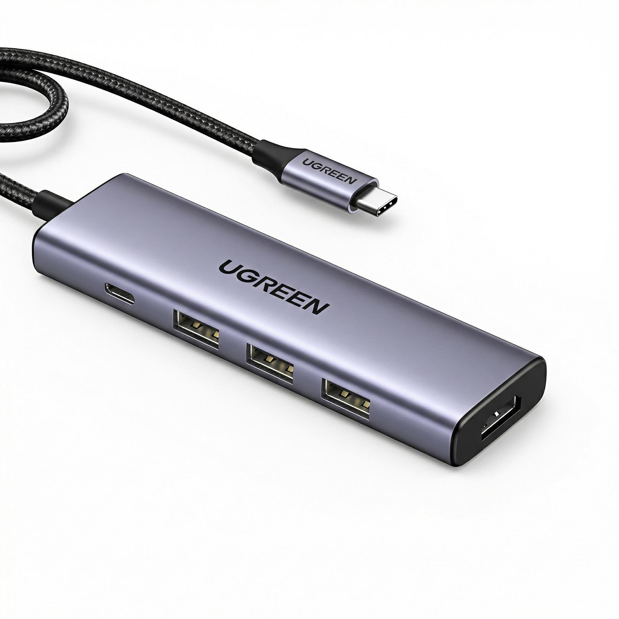 USB-хаб USB-C UGREEN CM511 5в1/HDMI 4K/PD 100 Вт Темно-серый (15597)