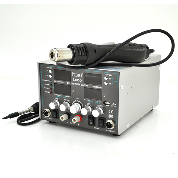 Паяльная станция BAKKU BA-8305D цифровая индикация/фен/паяльник 900 Вт 0-30В 5А 340х278х208 мм 5,1 кг (YUT_V2113) Паяльная станция BAKKU BA-8305D цифровая индикация/фен/паяльник 900 Вт 0-30В 5А 340х278х208 мм 5,1 кг (YUT_V2113)