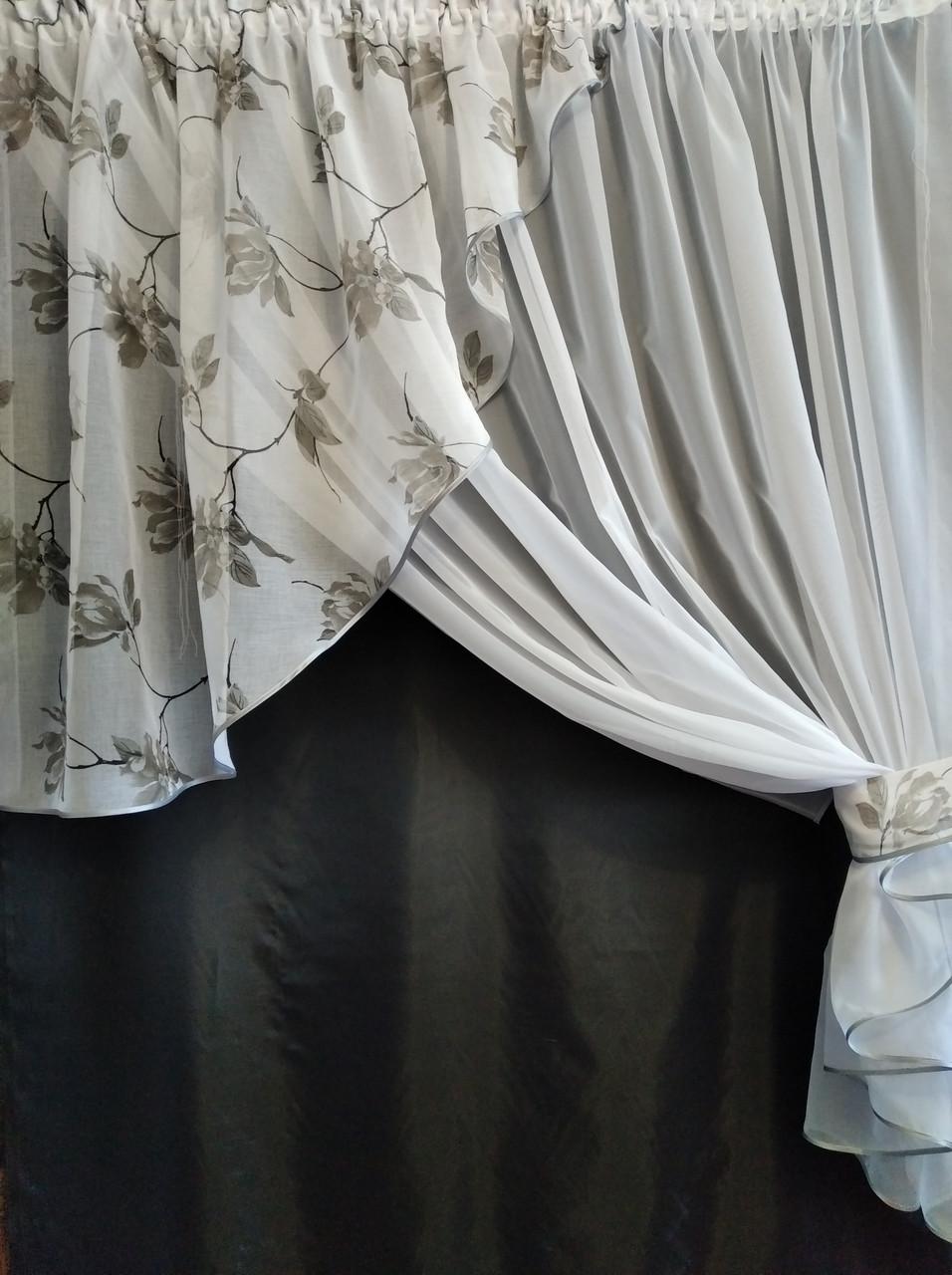 Занавеска кухонная Угол шифон с ламбрекеном батист 300х170 см Белый/Серый (ул-18) - фото 1 Занавеска кухонная Угол шифон с ламбрекеном батист 300х170 см Белый/Серый (ул-18) - фото 1