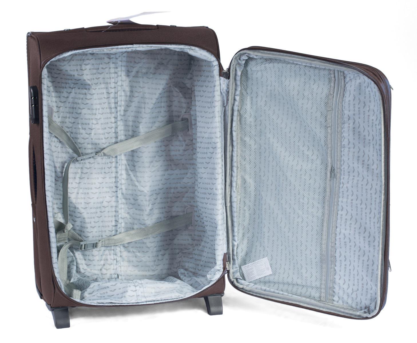 Чемодан тканевый Wings 6802 большой 2 колеса Коричневый (Vt00010) - фото 5