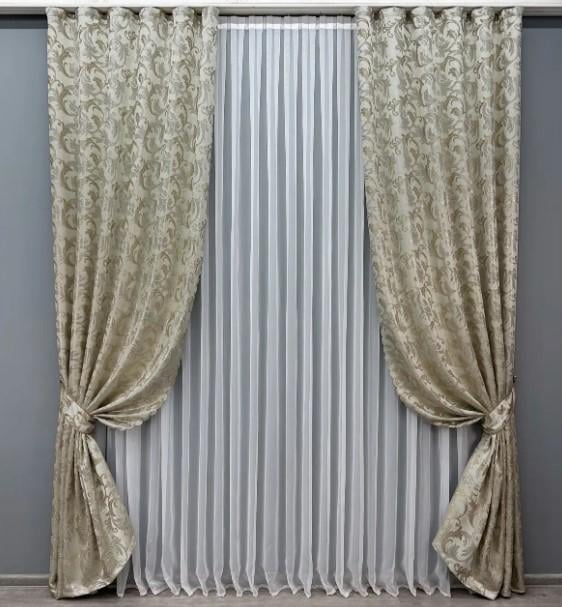 Тканина для штор жакард Завиток 1,45 м Айворі (1651ш) - фото 3